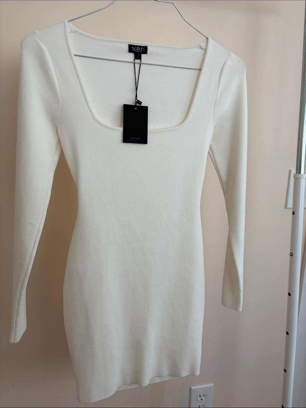 NBD Cream Square Neck Long Sleeve Bodycon Dress